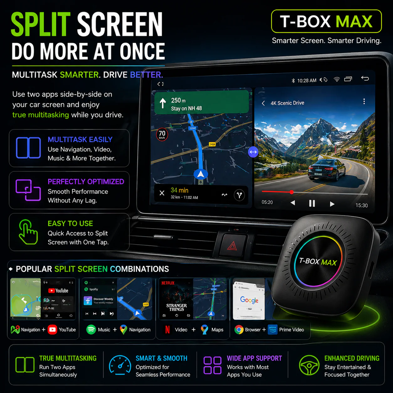 Trendtronics Tbox Max Without sim , 8+128GB, Android 13, CarPlay & Android Auto, Google Play, YouTube, Netflix, jiohotstar - Image 4