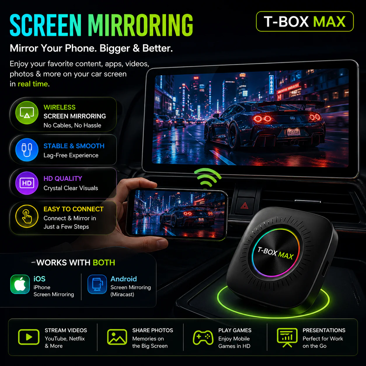 Trendtronics Tbox Max Without sim , 8+128GB, Android 13, CarPlay & Android Auto, Google Play, YouTube, Netflix, jiohotstar - Image 5